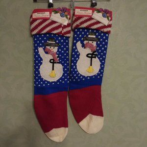 2 NWT Knit Snowman Christmas Stockings 23" Long Ben Berger Red/ White/ Blue